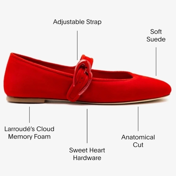 ❤️🔹️LARROUDE 🔹️Handmade In Brazil Suede Scarlet Suede Verona Ballet Flats - Picture 6 of 8